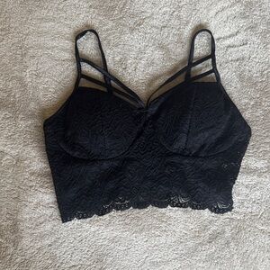 Black Lace Strappy Crop Top: large